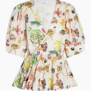 RHODE Ava Top S Safari Print HTF Peplum Ruffle Wrap